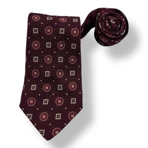 Robert Mager Paris Vintage Pure Silk Neck Tie 3.75"x58" Red w/ Circle & Square